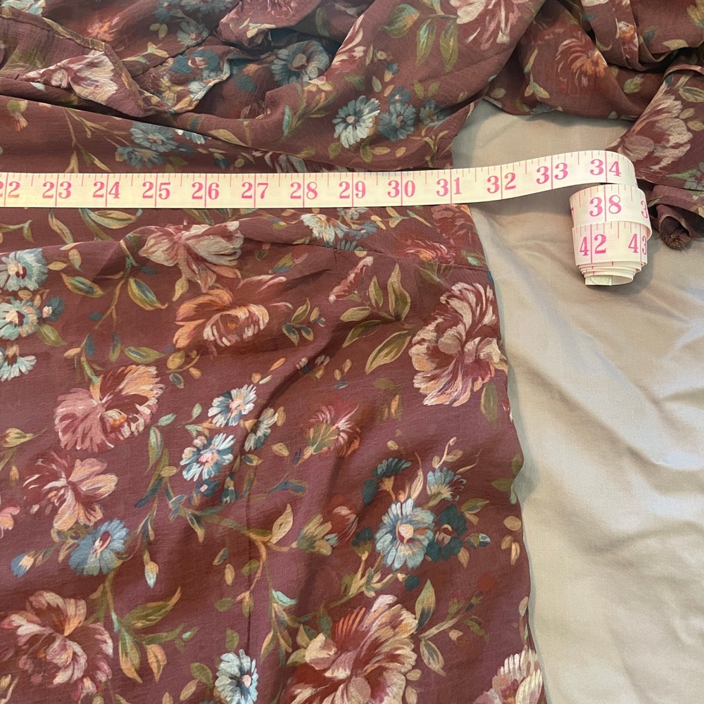 Torrid Chiffon Long Sleeve Crew Neck Ruffle Blouse Sz 3X 22-24 Burgundy‎ Floral - Picture 7 of 12